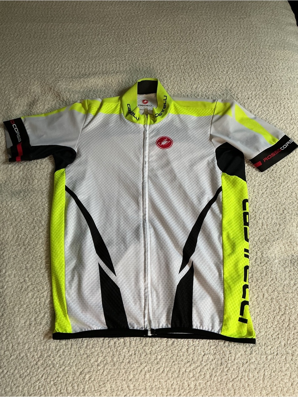 Castelli Men’s White & Neon Yellow Short-Sleeve Performance Cycling Jersey